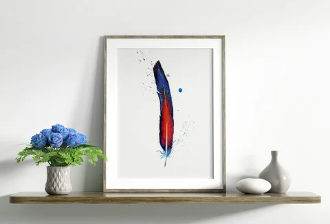 Image of a feather watercolor painting by Shayna Larsen, originals & prints available