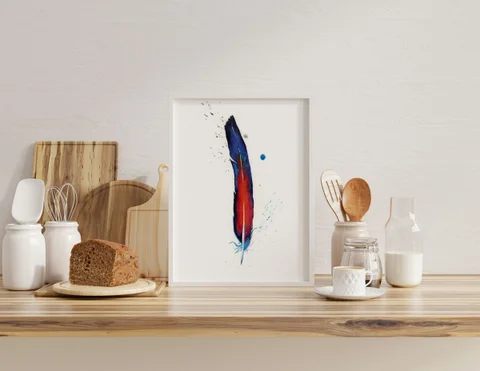 Image of a feather watercolor painting by Shayna Larsen, originals & prints available