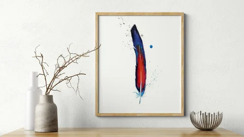 Image of a feather watercolor painting by Shayna Larsen, originals & prints available