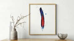 Image of a feather watercolor painting by Shayna Larsen, originals & prints available