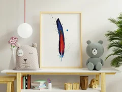 Image of a feather watercolor painting by Shayna Larsen, originals & prints available