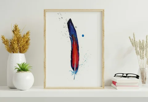 Image of a feather watercolor painting by Shayna Larsen, originals & prints available