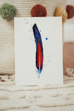 Image of a feather watercolor painting by Shayna Larsen, originals & prints available