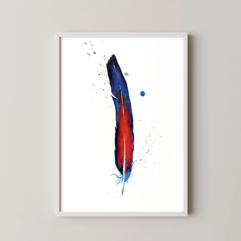 Image of a feather watercolor painting by Shayna Larsen, originals & prints available