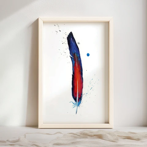 Image of a feather watercolor painting by Shayna Larsen, originals & prints available