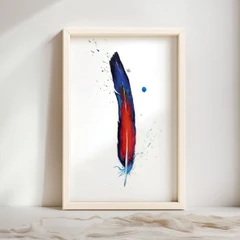 Image of a feather watercolor painting by Shayna Larsen, originals & prints available