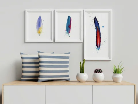 Image of a feather watercolor painting by Shayna Larsen, originals & prints available