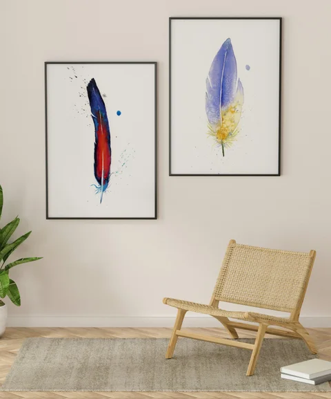 Image of a feather watercolor painting by Shayna Larsen, originals & prints available