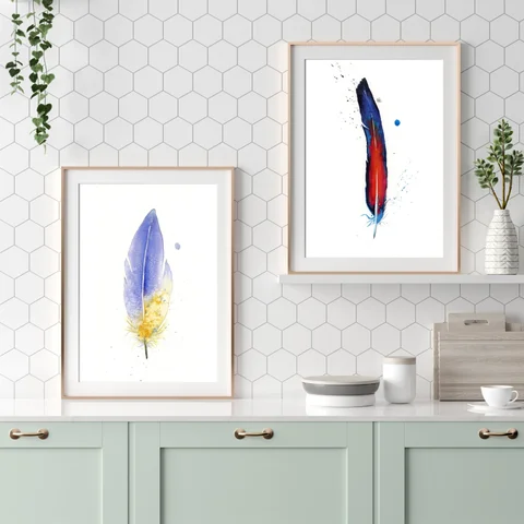 Image of a feather watercolor painting by Shayna Larsen, originals & prints available