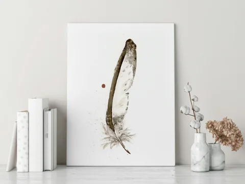 Image of a feather watercolor painting by Shayna Larsen, originals & prints available