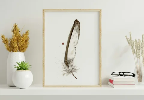 Image of a feather watercolor painting by Shayna Larsen, originals & prints available