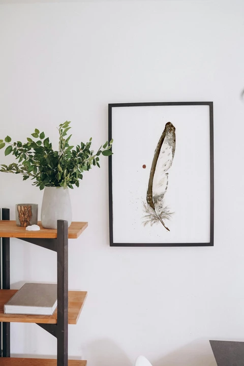 Image of a feather watercolor painting by Shayna Larsen, originals & prints available