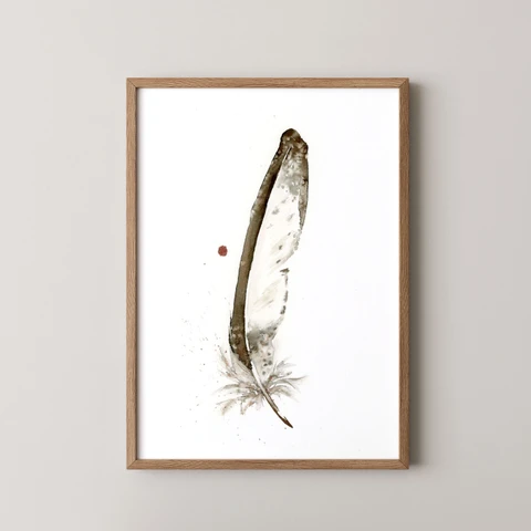 Image of a feather watercolor painting by Shayna Larsen, originals & prints available