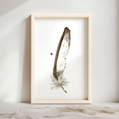 Image of a feather watercolor painting by Shayna Larsen, originals & prints available