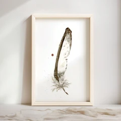 Image of a feather watercolor painting by Shayna Larsen, originals & prints available