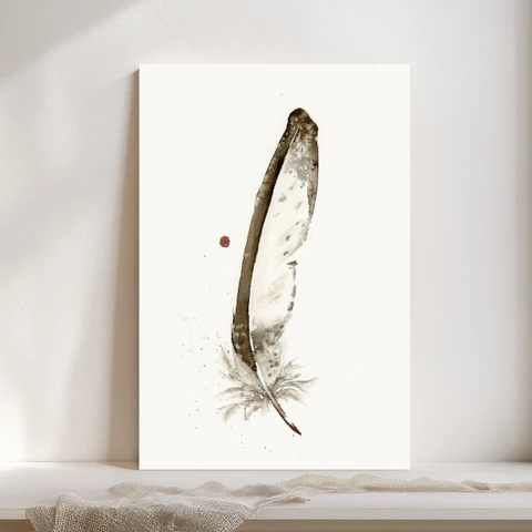 Image of a feather watercolor painting by Shayna Larsen, originals & prints available