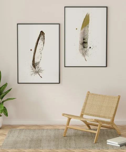 Image of a feather watercolor painting by Shayna Larsen, originals & prints available