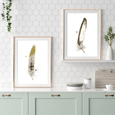 Image of a feather watercolor painting by Shayna Larsen, originals & prints available