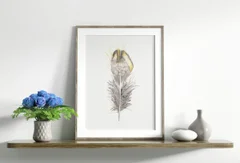 Image of a feather watercolor painting by Shayna Larsen, originals & prints available