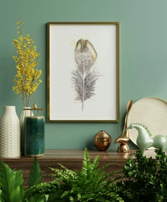 Image of a feather watercolor painting by Shayna Larsen, originals & prints available