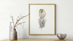 Image of a feather watercolor painting by Shayna Larsen, originals & prints available