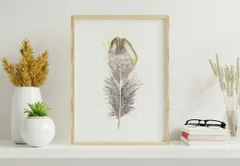 Image of a feather watercolor painting by Shayna Larsen, originals & prints available