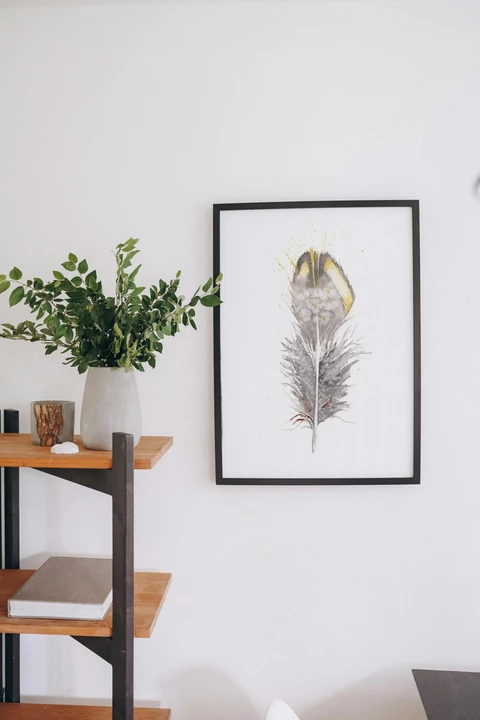 Image of a feather watercolor painting by Shayna Larsen, originals & prints available