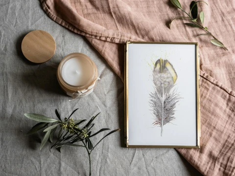 Image of a feather watercolor painting by Shayna Larsen, originals & prints available
