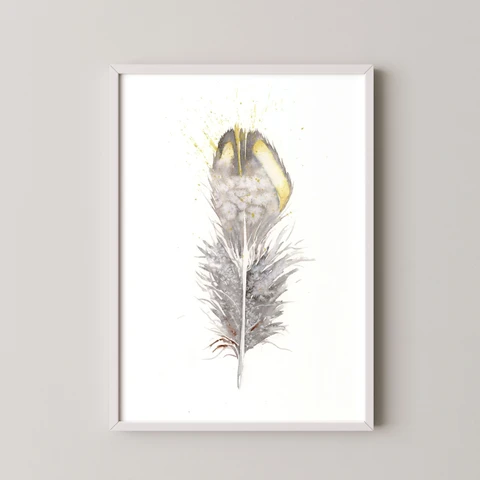 Image of a feather watercolor painting by Shayna Larsen, originals & prints available