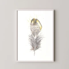 Image of a feather watercolor painting by Shayna Larsen, originals & prints available