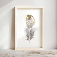 Image of a feather watercolor painting by Shayna Larsen, originals & prints available
