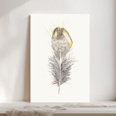 Image of a feather watercolor painting by Shayna Larsen, originals & prints available