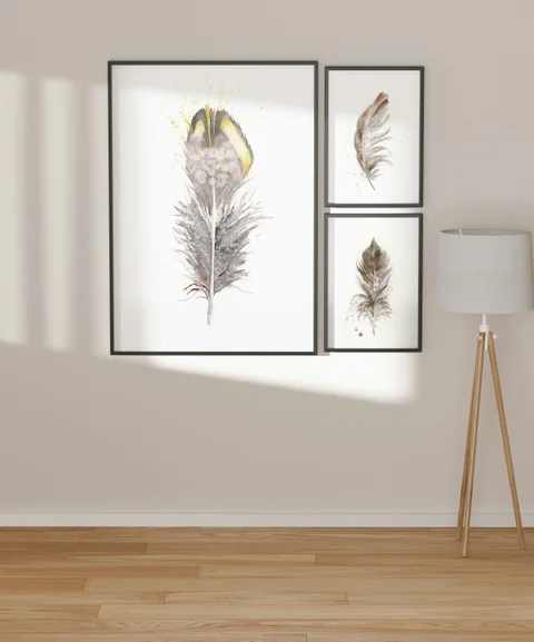Image of a feather watercolor painting by Shayna Larsen, originals & prints available