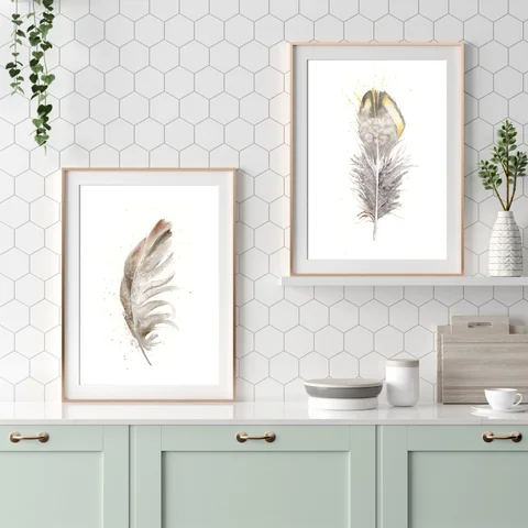 Image of a feather watercolor painting by Shayna Larsen, originals & prints available