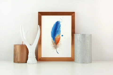 Image of a feather watercolor painting by Shayna Larsen, originals & prints available