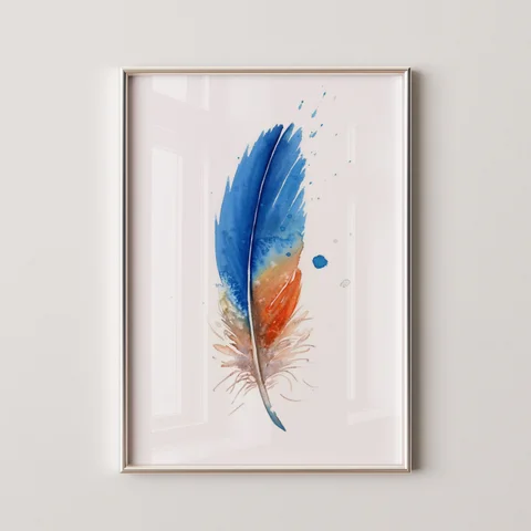 Image of a feather watercolor painting by Shayna Larsen, originals & prints available
