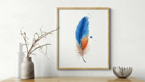 Image of a feather watercolor painting by Shayna Larsen, originals & prints available