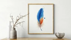 Image of a feather watercolor painting by Shayna Larsen, originals & prints available
