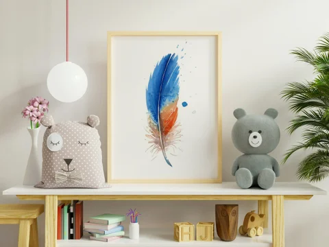 Image of a feather watercolor painting by Shayna Larsen, originals & prints available