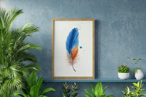 Image of a feather watercolor painting by Shayna Larsen, originals & prints available