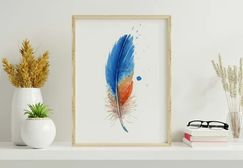 Image of a feather watercolor painting by Shayna Larsen, originals & prints available