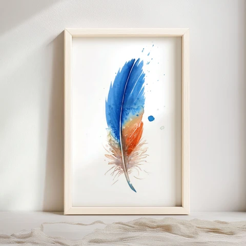 Image of a feather watercolor painting by Shayna Larsen, originals & prints available