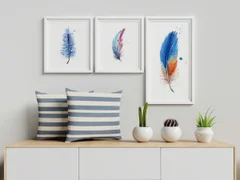 Image of a feather watercolor painting by Shayna Larsen, originals & prints available