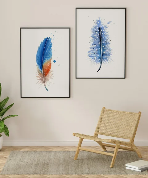 Image of a feather watercolor painting by Shayna Larsen, originals & prints available