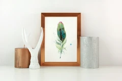 Image of a feather watercolor painting by Shayna Larsen, originals & prints available