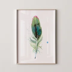 Image of a feather watercolor painting by Shayna Larsen, originals & prints available