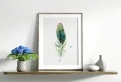Image of a feather watercolor painting by Shayna Larsen, originals & prints available