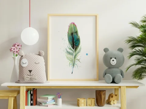 Image of a feather watercolor painting by Shayna Larsen, originals & prints available