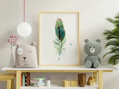 Image of a feather watercolor painting by Shayna Larsen, originals & prints available