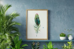 Image of a feather watercolor painting by Shayna Larsen, originals & prints available